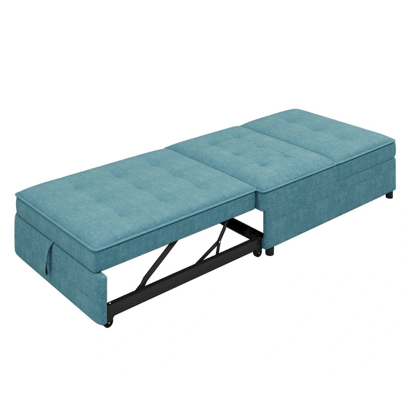 Canapé-lit convertible 4-en-1 en lin bleu foncé / blanc / sarcelle pour 3 personnes