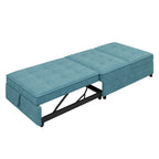 Canapé-lit convertible 4-en-1 en lin bleu foncé / blanc / sarcelle pour 3 personnes