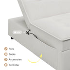 Canapé-lit convertible 4-en-1 en lin bleu foncé / blanc / sarcelle pour 3 personnes