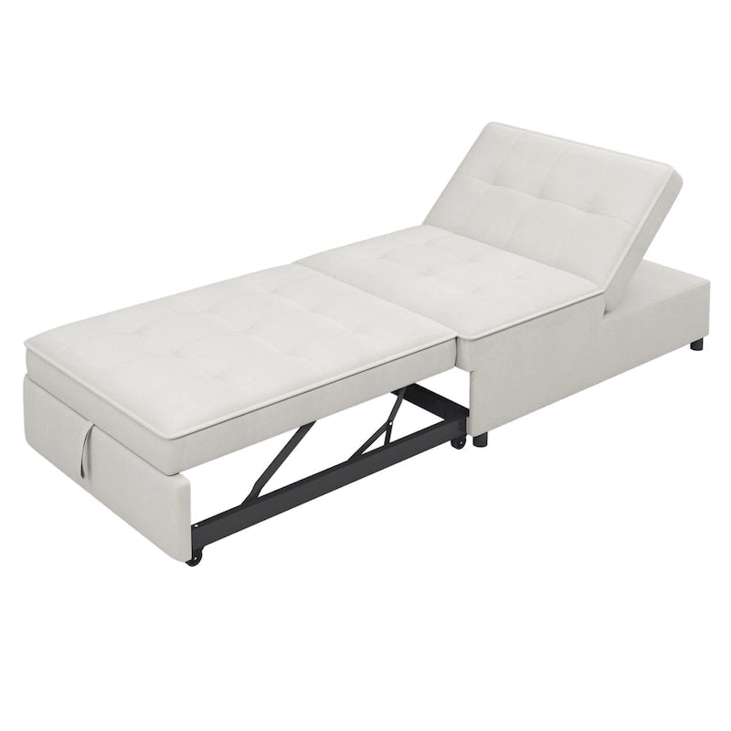 Canapé-lit convertible 4-en-1 en lin bleu foncé / blanc / sarcelle pour 3 personnes