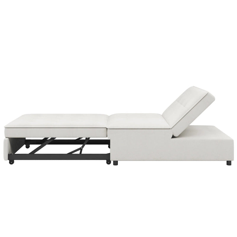 Canapé-lit convertible 4-en-1 en lin bleu foncé / blanc / sarcelle pour 3 personnes