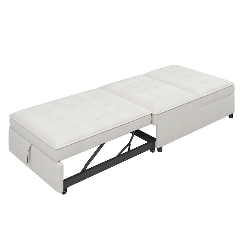 Canapé-lit convertible 4-en-1 en lin bleu foncé / blanc / sarcelle pour 3 personnes