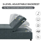 Canapé-lit convertible 4-en-1 en lin bleu foncé / blanc / sarcelle pour 3 personnes