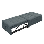Canapé-lit convertible 4-en-1 en lin bleu foncé / blanc / sarcelle pour 3 personnes