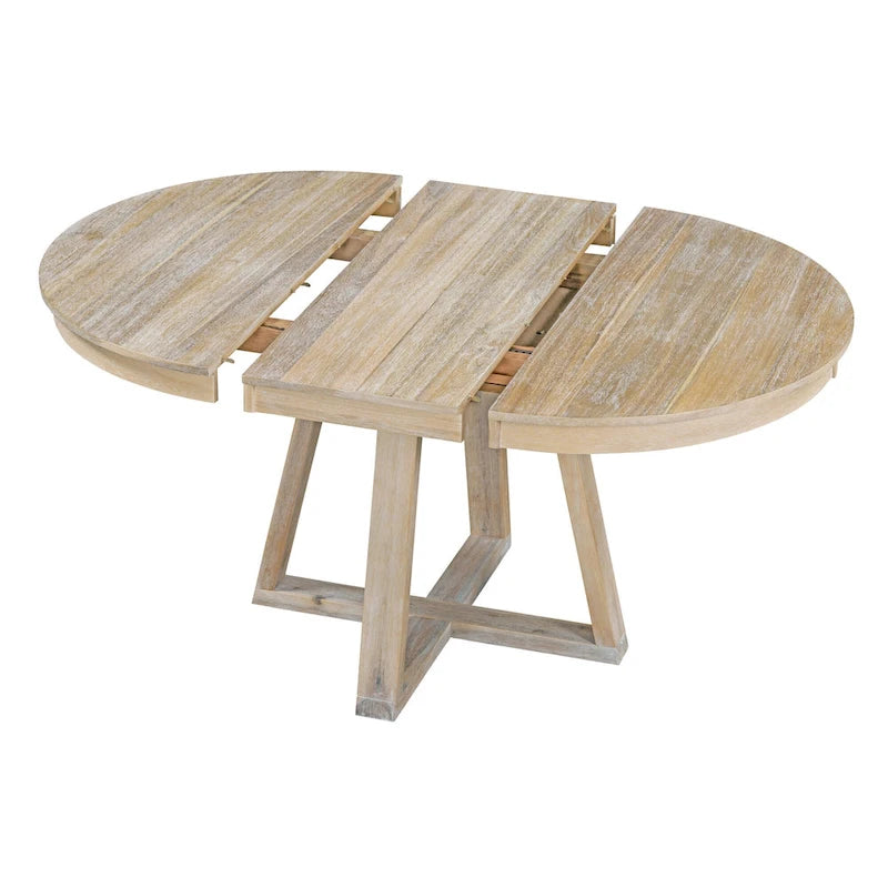Ensemble de salle à manger extensible 5 pièces en noyer et bois naturel, table ronde à ovale avec 4 chaises rembourrées, 4 à 6 places