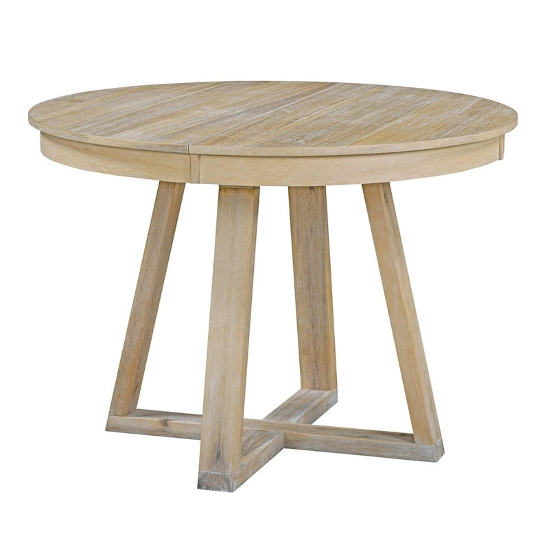 Ensemble de salle à manger extensible 5 pièces en noyer et bois naturel, table ronde à ovale avec 4 chaises rembourrées, 4 à 6 places