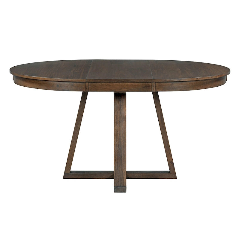 Ensemble de salle à manger extensible 5 pièces en noyer et bois naturel, table ronde à ovale avec 4 chaises rembourrées, 4 à 6 places