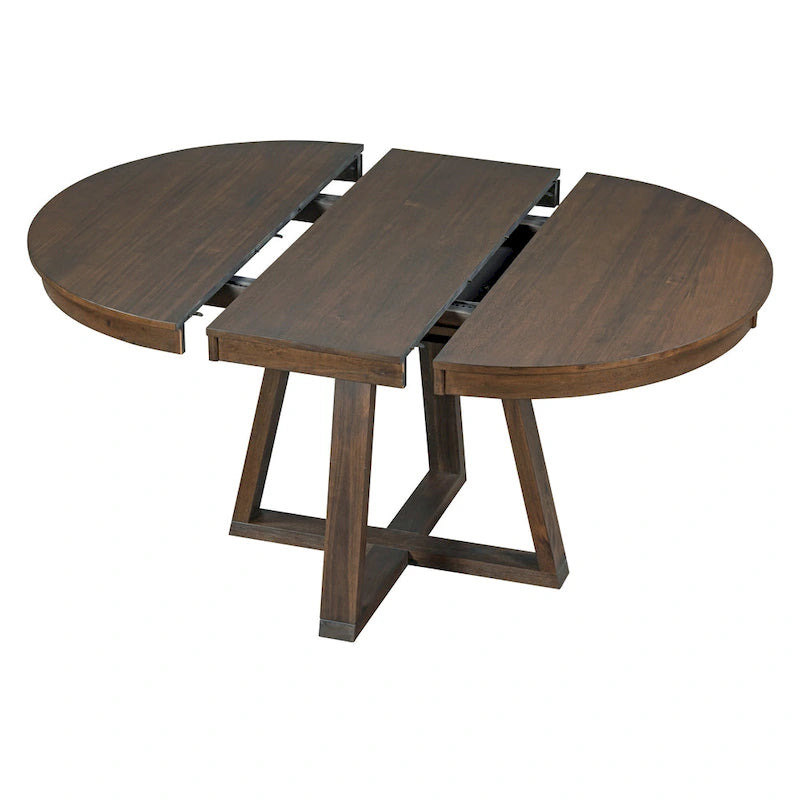 Ensemble de salle à manger extensible 5 pièces en noyer et bois naturel, table ronde à ovale avec 4 chaises rembourrées, 4 à 6 places