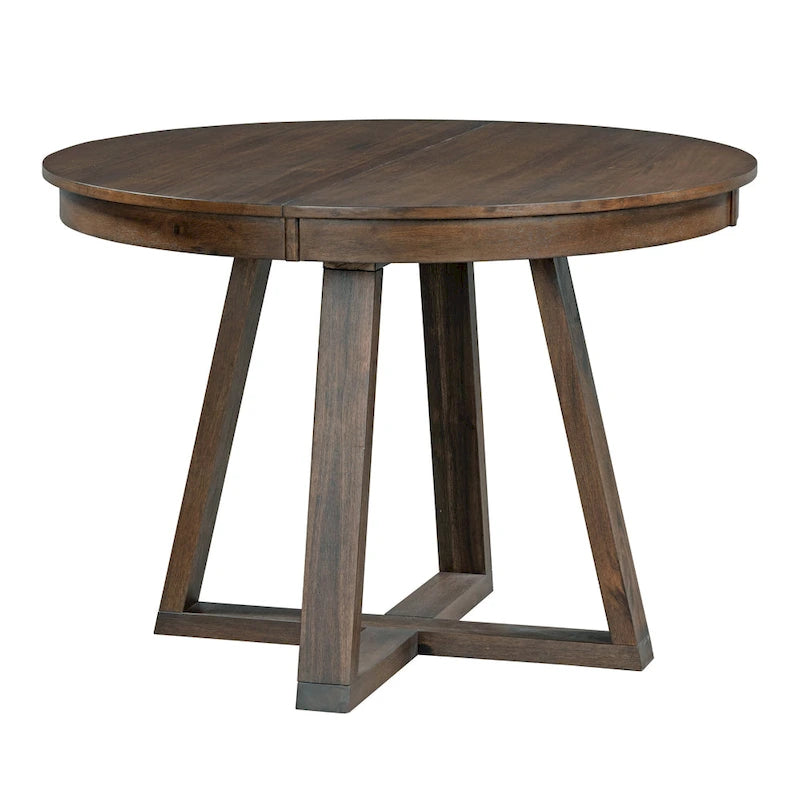 Ensemble de salle à manger extensible 5 pièces en noyer et bois naturel, table ronde à ovale avec 4 chaises rembourrées, 4 à 6 places