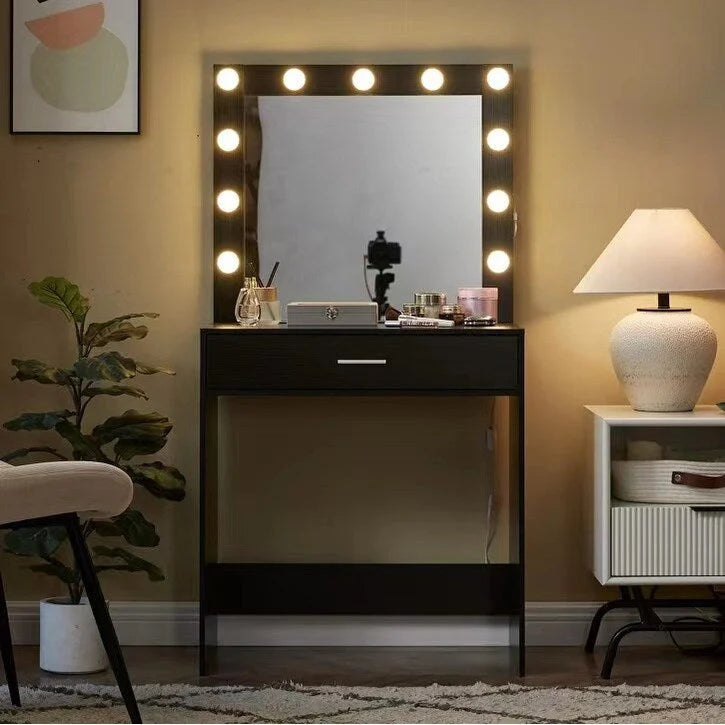 Coiffeuse LED avec miroir, éclairage 3 couleurs, simple, rose/blanc/noir