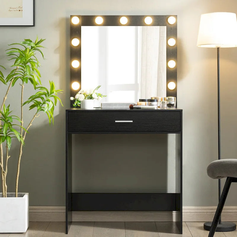 Coiffeuse LED avec miroir, éclairage 3 couleurs, simple, rose/blanc/noir