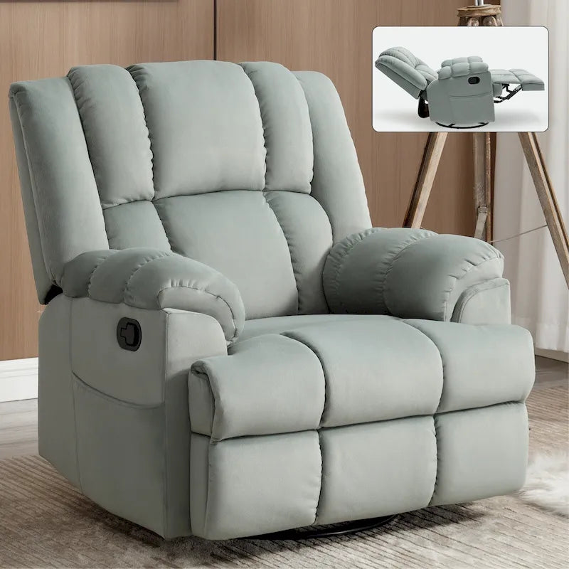 Fauteuil inclinable, pivotant et basculant surdimensionné bleu/vert/beige — Tissu, 1 personne