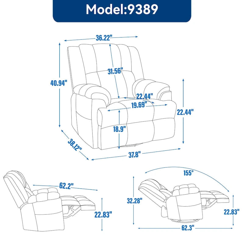 Fauteuil inclinable, pivotant et basculant surdimensionné bleu/vert/beige — Tissu, 1 personne