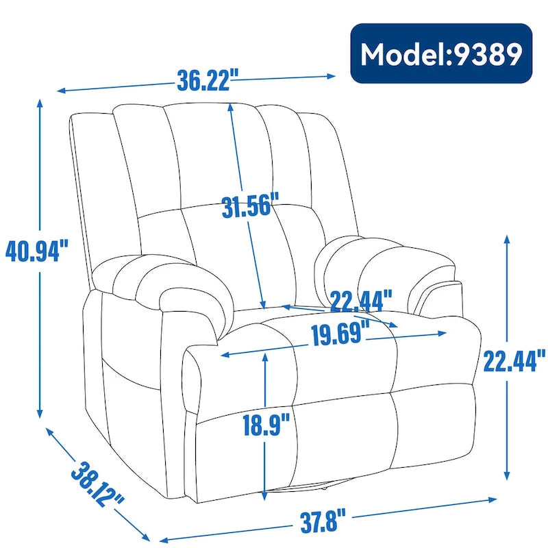 Fauteuil inclinable, pivotant et basculant surdimensionné bleu/vert/beige — Tissu, 1 personne