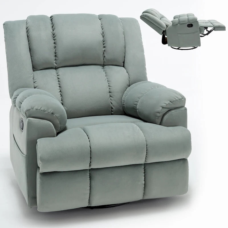 Fauteuil inclinable, pivotant et basculant surdimensionné bleu/vert/beige — Tissu, 1 personne