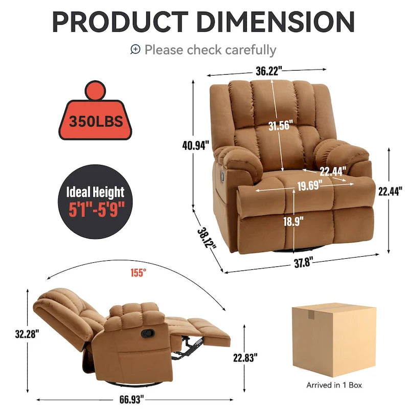 Fauteuil inclinable, pivotant et basculant surdimensionné bleu/vert/beige — Tissu, 1 personne
