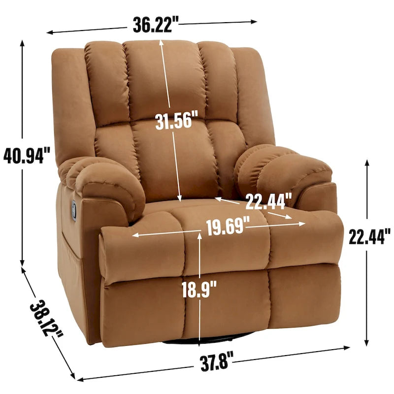 Fauteuil inclinable, pivotant et basculant surdimensionné bleu/vert/beige — Tissu, 1 personne