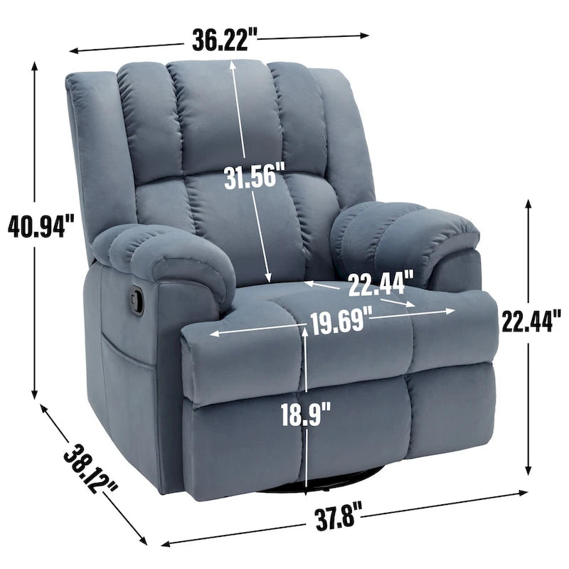 Fauteuil inclinable, pivotant et basculant surdimensionné bleu/vert/beige — Tissu, 1 personne