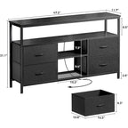 Meuble TV LED noir avec prises de courant et 4 tiroirs, convient jusqu'à 65 po
