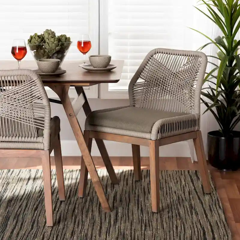 Chaise de salle à manger en acajou tressé, style moderne de transition, grise