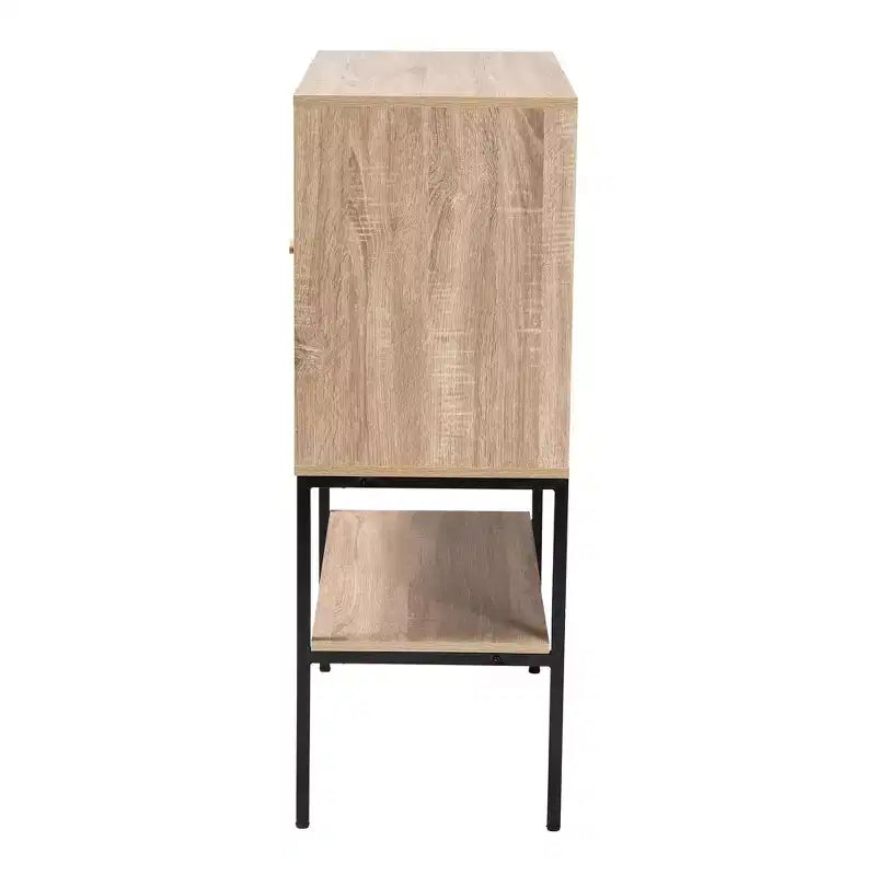 Baxton Studio Asher, Buffet de salle à manger à 2 portes en bois et métal, marron naturel/noir : étagères fixes, cadre en panneaux de particules