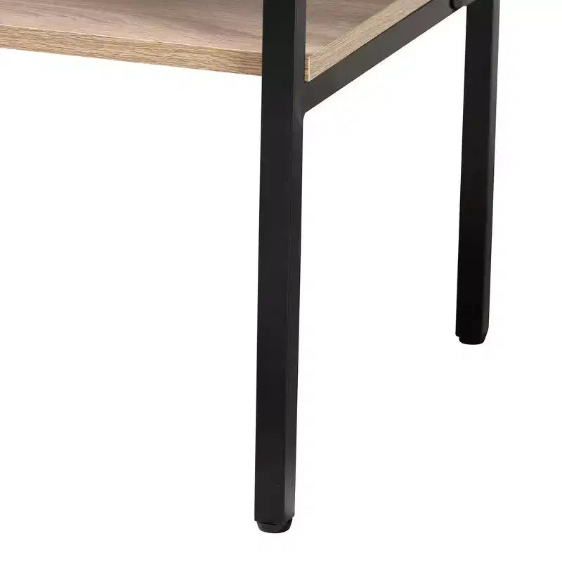 Baxton Studio Asher, Buffet de salle à manger à 2 portes en bois et métal, marron naturel/noir : étagères fixes, cadre en panneaux de particules