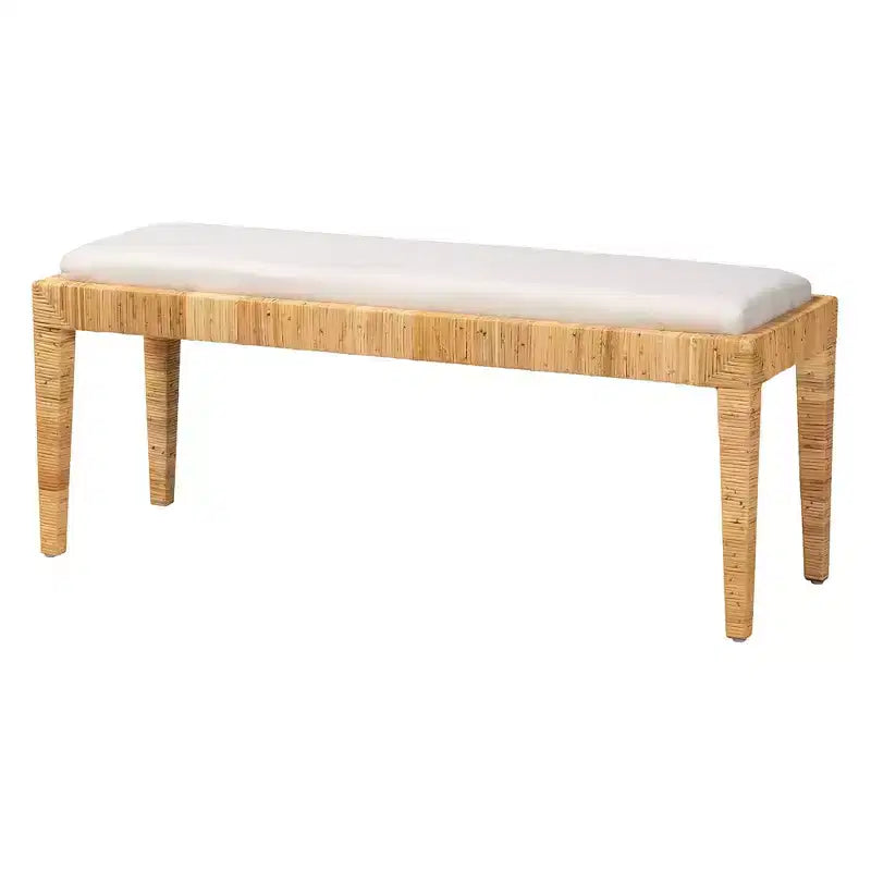 Banc Sofia en rotin et bois d'acajou blanc/brun naturel - Baxton Studio : Fait main, aucun assemblage requis