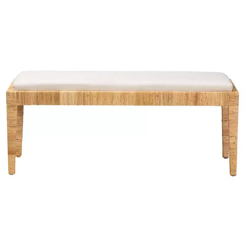 Banc Sofia en rotin et bois d'acajou blanc/brun naturel - Baxton Studio : Fait main, aucun assemblage requis