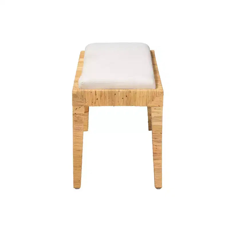 Banc Sofia en rotin et bois d'acajou blanc/brun naturel - Baxton Studio : Fait main, aucun assemblage requis