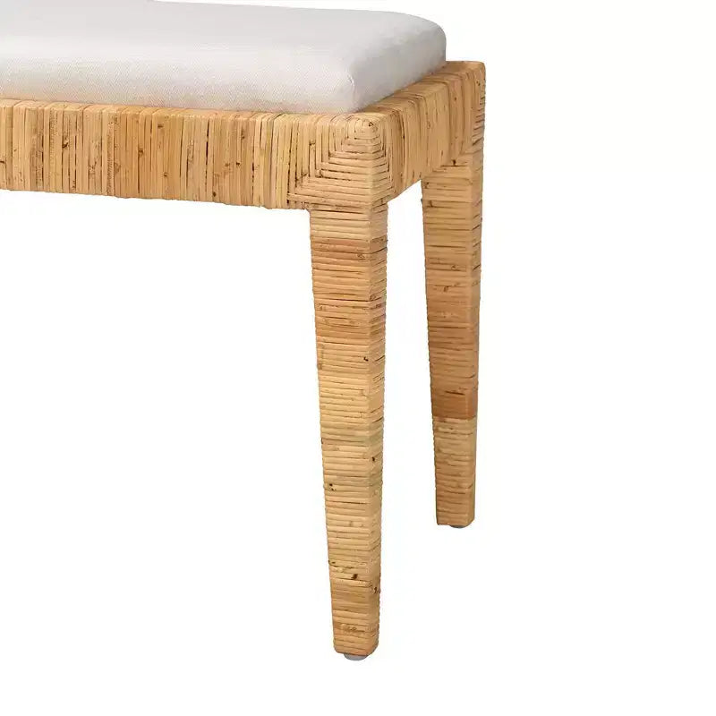 Banc Sofia en rotin et bois d'acajou blanc/brun naturel - Baxton Studio : Fait main, aucun assemblage requis