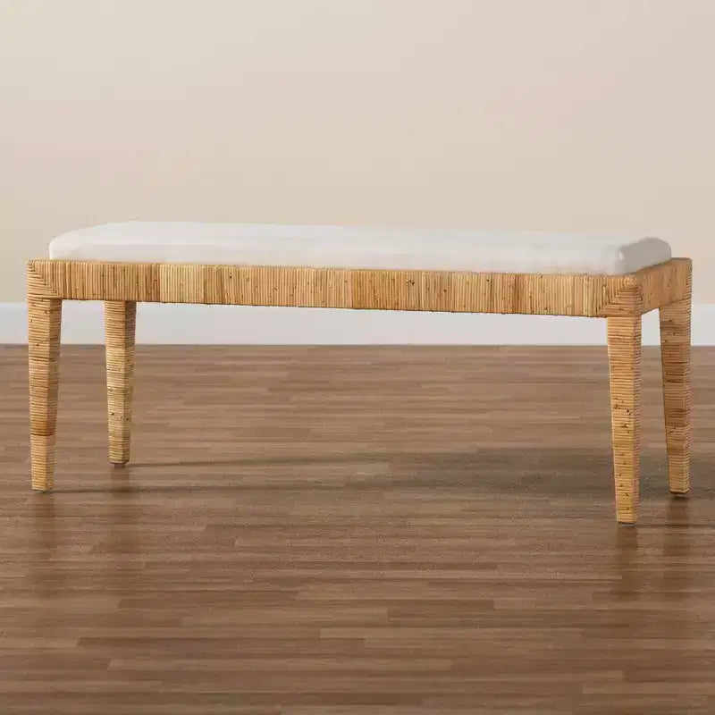 Banc Sofia en rotin et bois d'acajou blanc/brun naturel - Baxton Studio : Fait main, aucun assemblage requis