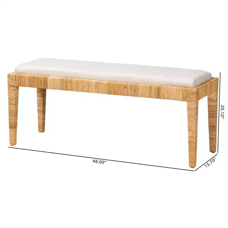 Banc Sofia en rotin et bois d'acajou blanc/brun naturel - Baxton Studio : Fait main, aucun assemblage requis
