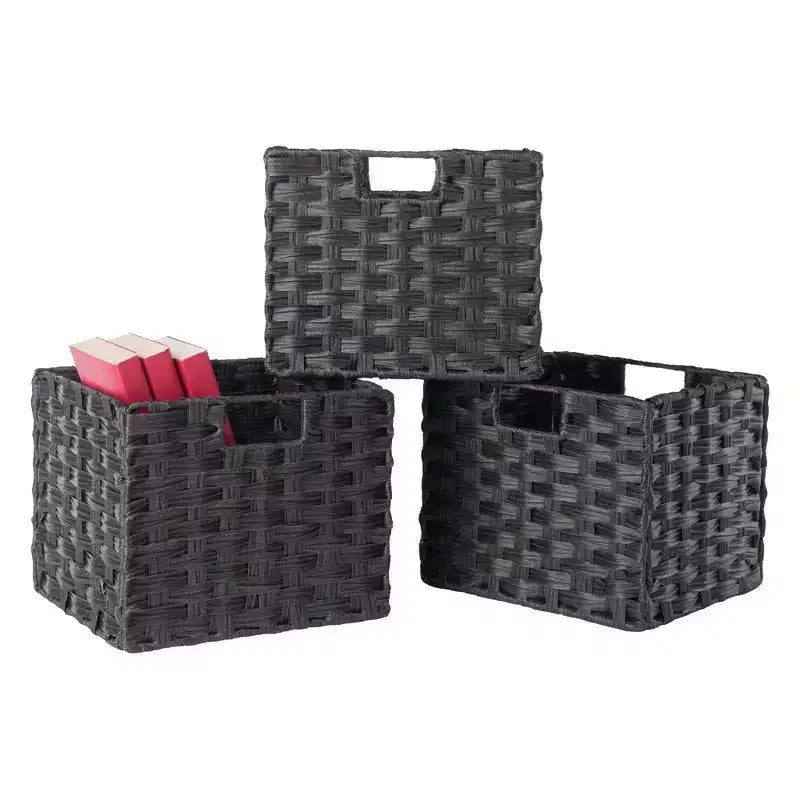 Étagère de rangement de terrasse 76 cm 4 pièces avec 3 petits paniers Espresso/Chocolat - Winsome : Présentoir de bureau à domicile