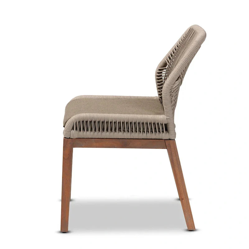 Chaise de salle à manger en acajou tressé, style moderne de transition, grise
