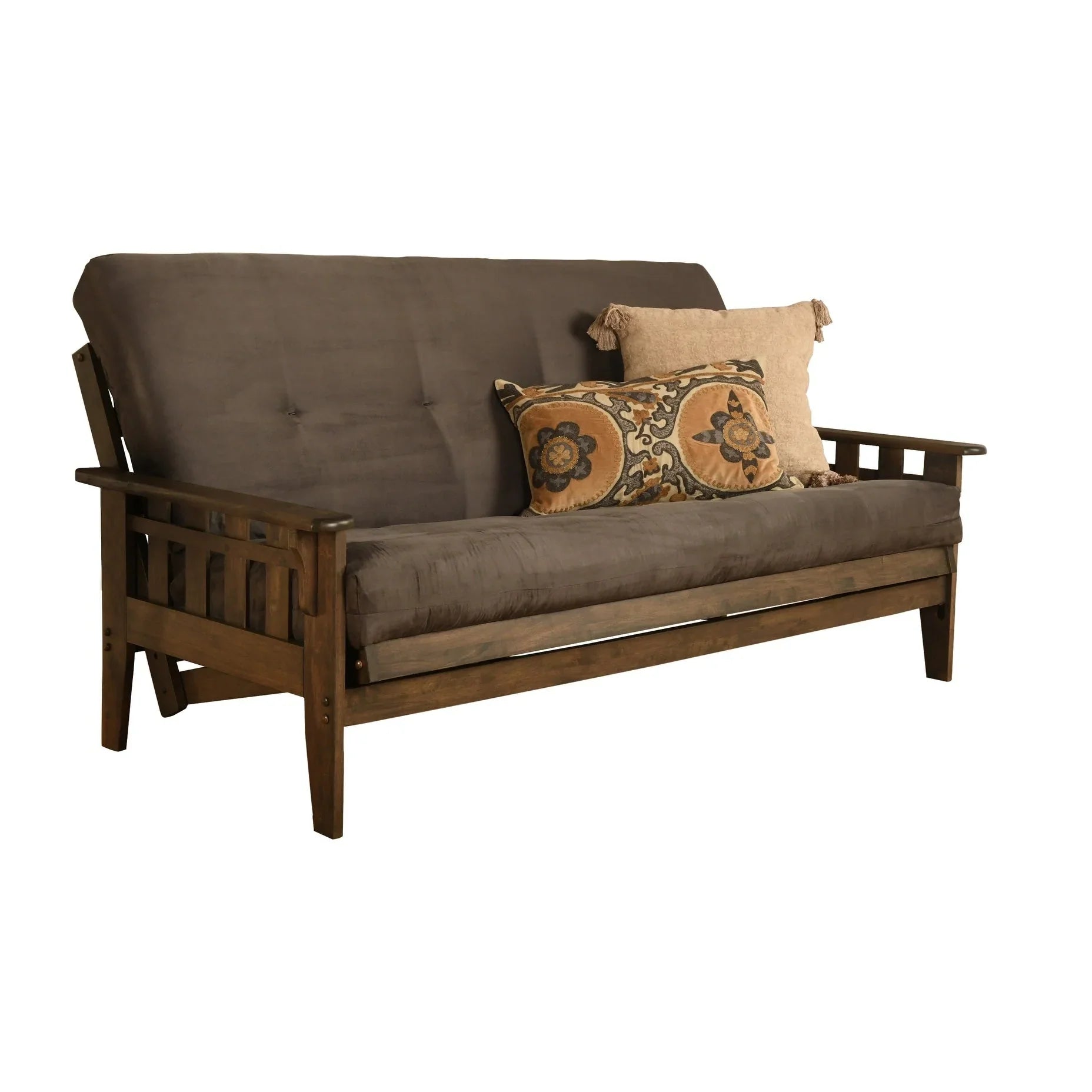 Ensemble futon rustique en noyer grand format avec matelas
