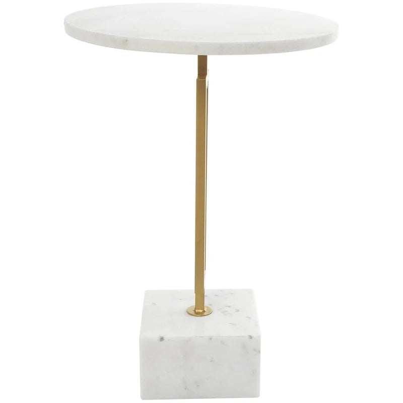Table d'appoint géométrique en marbre avec support rectangulaire en métal doré - Blanc