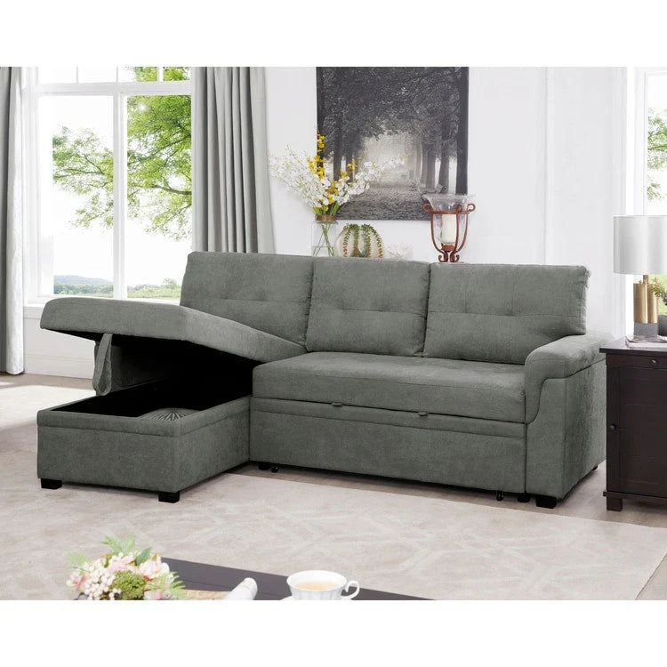 Canapé d'angle réversible avec lit gigogne, méridienne de rangement, pieds durables,