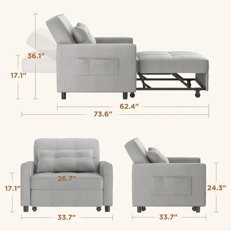 Canapé-lit convertible 3-en-1, Canapé-chaise dépliable, Lit pliant convertible pour salon
