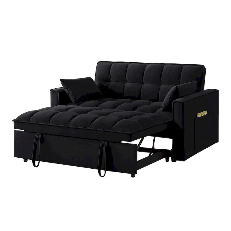 Canapé-lit convertible 4-en-1 – Causeuse en velours – Lit d'appoint avec dossier inclinable, 2 poches latérales