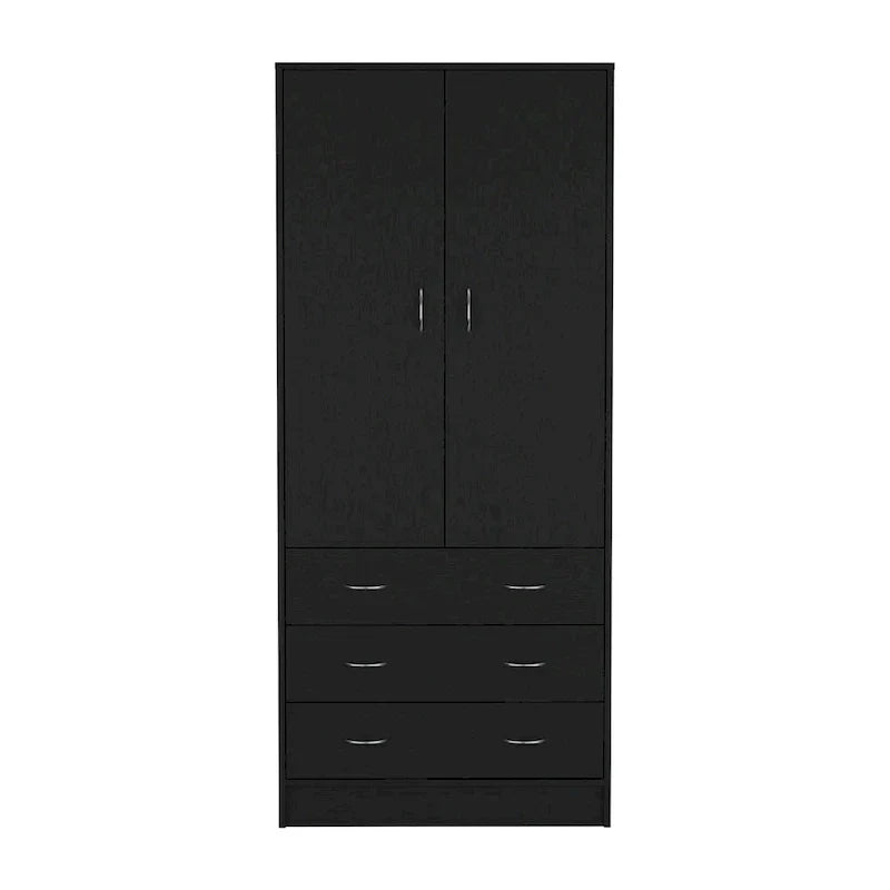 19 Armoire moderne à deux portes avec 3 tiroirs et 1 tringle de penderie pour chambre à coucher