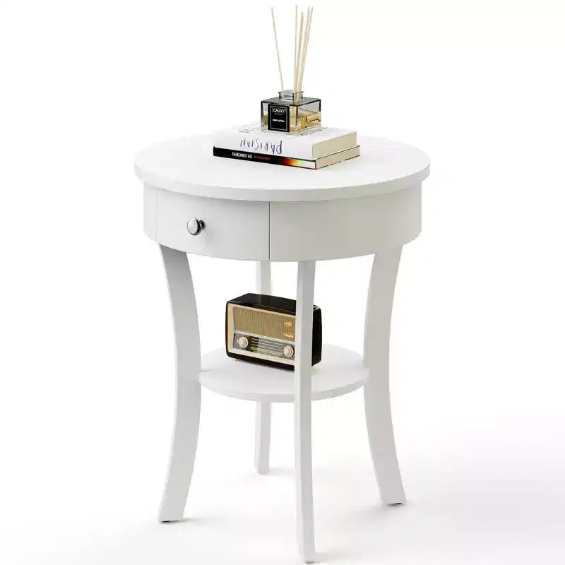 Costway Table d'appoint/de chevet ronde à 2 niveaux pour chambre à coucher et salon, Blanc/Espresso/Noir