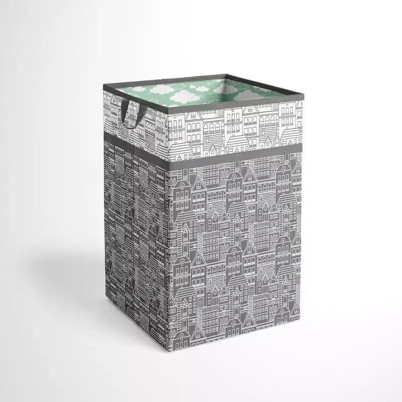 Bacati - Clouds in the City Mint//Gray Collapsible Laundry Hamper