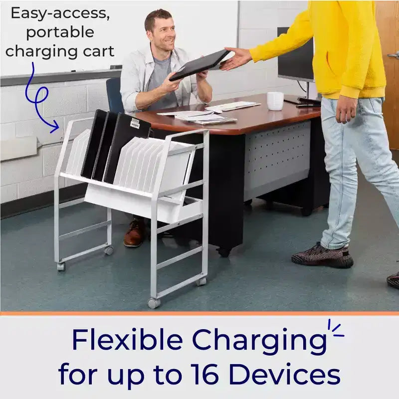 Chariot de recharge ouvert Stand Steady Line Leader pouvant contenir jusqu'à 16 appareils - Blanc