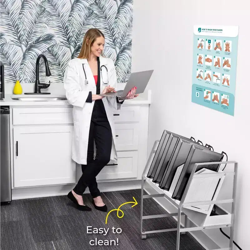 Chariot de recharge ouvert Stand Steady Line Leader pouvant contenir jusqu'à 16 appareils - Blanc