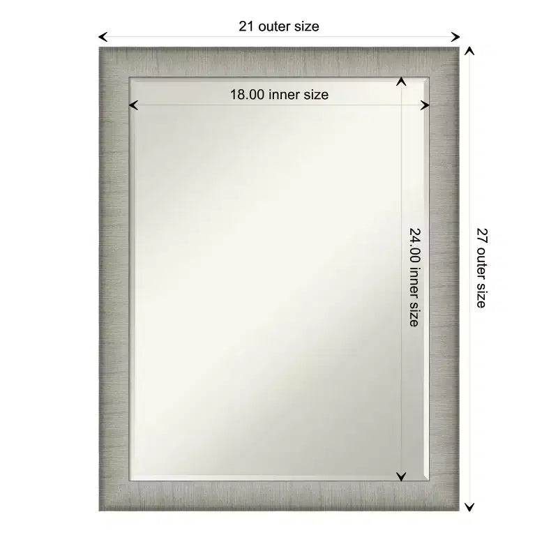 Miroir mural de salle de bain Amanti Art Elegant Brushed Narrow Petite Bevel