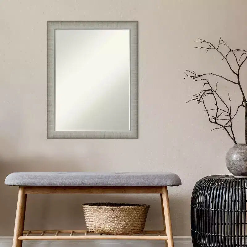 Miroir mural de salle de bain Amanti Art Elegant Brushed Narrow Petite Bevel