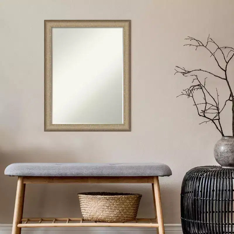 Miroir mural de salle de bain Amanti Art Elegant Brushed Narrow Petite Bevel