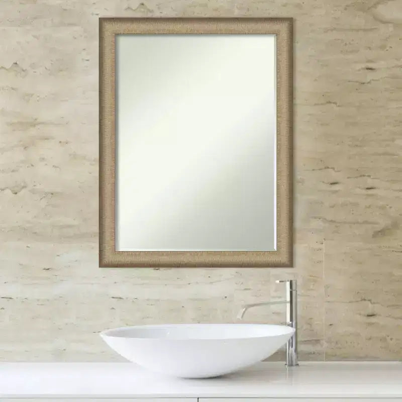 Miroir mural de salle de bain Amanti Art Elegant Brushed Narrow Petite Bevel