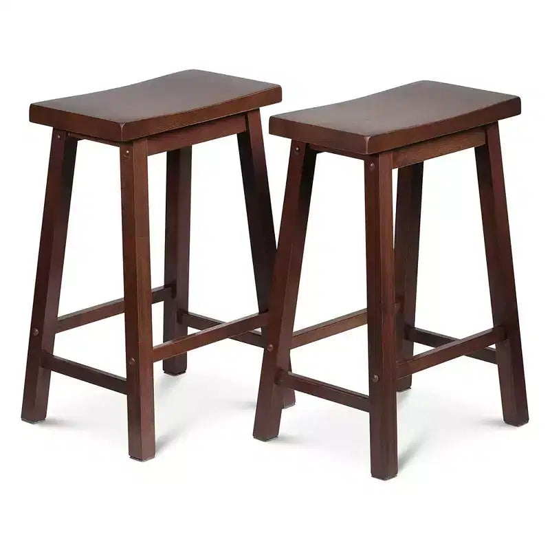 Tabourets de bar PJ Wood classiques avec siège selle de 61 cm pour les maisons, les salles à manger et les bars, sans dossier, à 4 pieds carrés, noyer (lot de 6)