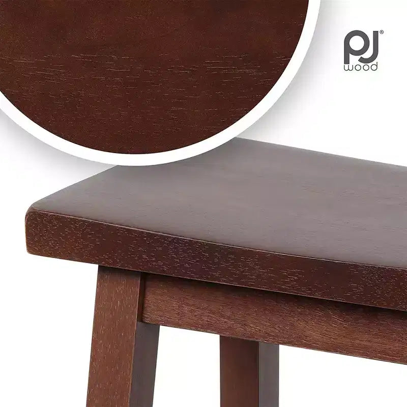 Tabourets de bar PJ Wood classiques avec siège selle de 61 cm pour les maisons, les salles à manger et les bars, sans dossier, à 4 pieds carrés, noyer (lot de 6)